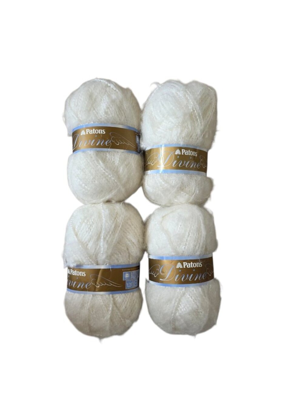Patons Divine Icicle White Lot of 4 Acrylic Mohair Blend Yarn